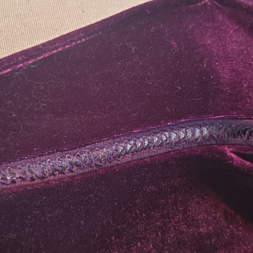 XL Maroon Purple Velvet Peasant Dress Bubble Sleeves Lace Front Details - Picture 2 of 4